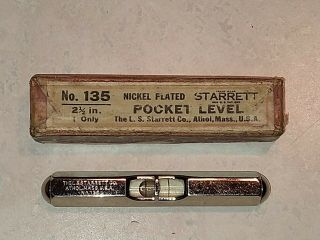 Rare Vintage L.  S.  Starrett Co.  2.  5 " Pocket Level No.  135 Nickel Plated - W/ Box