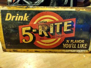 Vintage Soda Pop Sign 5 - Rite Drink Metal Tin Ultra Rare Antique 4 