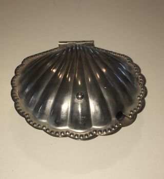 Vintage Leonard Silver - Plated Clam Shell Butter/caviar Dish W/glass Insert