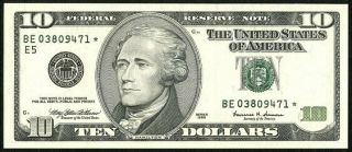 Rare 2003 Ten Dollar Star Note Bill Very Low Serial Number $10 5 Bills