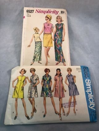 2 Vintage 1960’s Simplicity Patterns 8285 Size 12 6527 Size 14 Dress Skirt Uncut
