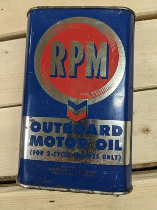 Vintage Rpm Outboard Motor Oil Can.  One Quart.  Antique Cans