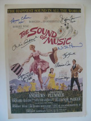 Sound Of Music - Rare Autographed Movie Poster - Hand Signed By 8 With Andrews