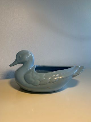 Frankoma Pottery Rare Blue Mallard Duck Planter 208 Vase High Gloss Vintage