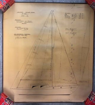 1960 Blue Print Poster Sail Plan Cruiser Racer 23x25 Pb7