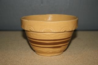 Antique Miniature Stoneware Mixing Bowl With Brown Stripes 3 " Tall X 5 " Wide