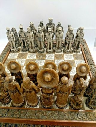 Rare Complete 1970s Vintage Mexican Revolution War Of 1910 Chess Set