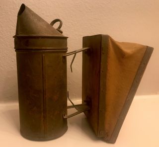 Antique Bee Hive Smoker With Leather Bellows Apiary Beekeeping France 2