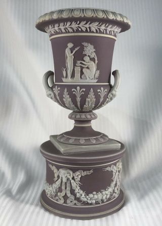 Rare Antique Wedgwood Lilac Jasperware Neo - Classical Campana Urn - Drum Mounted