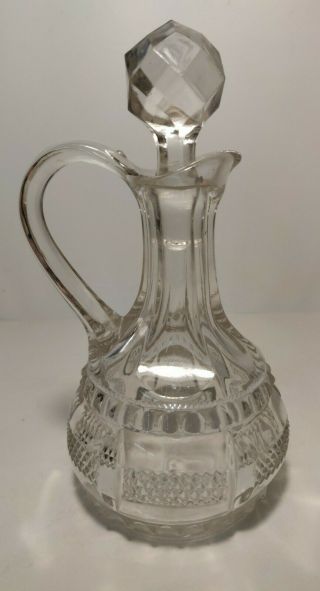 Stunning Antique Early Clear Blown Glass Cruet Decanter Pressed Stopper Pontil