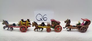 3 Japanese Mini Oriental Wooden Figures - Rickshaws And Horses Pulling Carts Q6