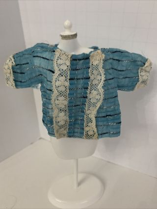 Vintage Barbie Francie Doll Blue Short Sleeve Ruffle Shirt Top With White Lace