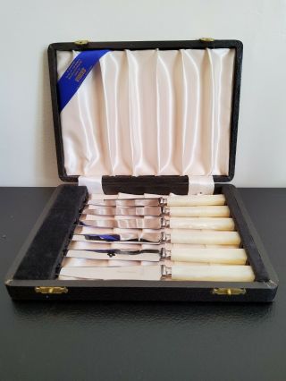Mother Of Pearl Viners Of Sheffield And Stainless Set Of 6 Serrated Knives