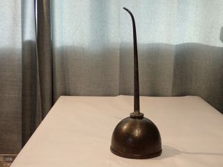 Antique Vintage Oil Can Oiler Thumb Pump Brown Color 11.  5 "