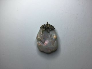 Vintage Carved White Opal Rare Pendant Reds Greens