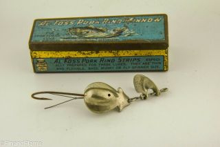 Vintage Al Foss Mouse Minnow Antique Fishing Lure With Blue Tin Box Lc12