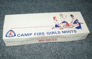 Vintage Camp Fire Girls Candy Box Mints Rare Wo - He - Lo Brown & Haley Union Made