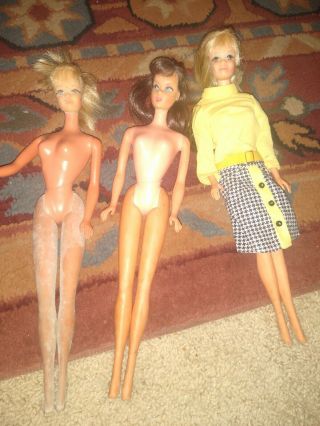 1966 Vintage Barbies Set Of 3.  Unknown Names.  Dirty Need Cleaning