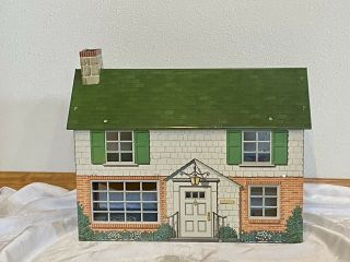 Vintage 1950s Marx Metal Tin Litho Dollhouse With Unmarked Plastic Furniture