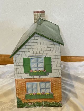 Vintage 1950s Marx Metal Tin Litho Dollhouse With Unmarked Plastic Furniture 2