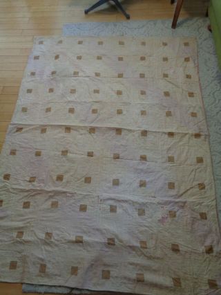 Antique Vintage Quilt Blanket Throw Pink Cream Craft Scrap Quilting 65x82