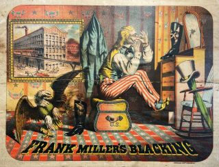 RARE Color Litho Advertising Sign - Frank Miller ' s Blacking - Uncle Sam 1870s 3