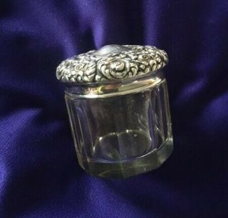 Lovely Cut Glass Vanity Jar W/ Unger Bros Art Nouveau Sterling Top Ca 1890