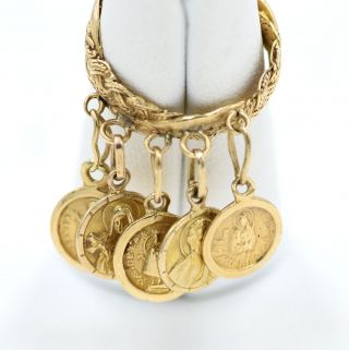 Rare Ladies 18k Yg 5 Religious Dangling Coins W Weave Band Ring Sz 4.  75 Estate