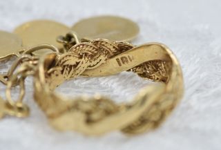 Rare Ladies 18K YG 5 Religious Dangling Coins w Weave Band Ring SZ 4.  75 Estate 3