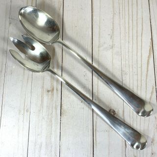 Vintage Gerity Large 13 1/8 " Silver Plate Serving Spoon & Fork Set Georgian