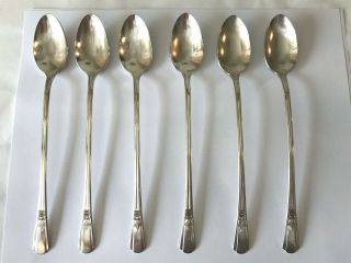 Set Of 6 Antique Vintage Court Silver Plate Ice Tea Spoons 7 5/8 "