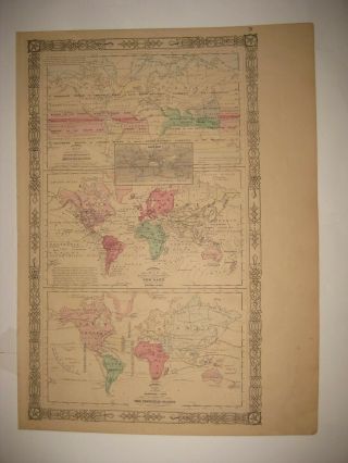 Antique 1866 World Geological Plant Botany Rain Weather Map Asia United States