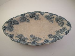 Antique Upper Hanley Semi Porcelain Victoria Blue Celery Butter Dish Underplate