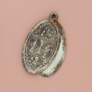 Vintage Sterling Silver Catholic Saint Medal Engravable Sliding Pendant