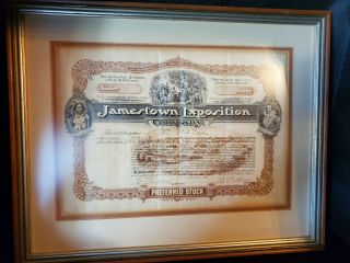 Antique Jamestown Exposition Company Stock Certificate - Very Rare - 1904 - 2 Sh