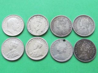 India (1862,  1879,  1887,  1898,  1906,  1911,  1919,  1945) 1/4 Rupee Rare Silver Coins