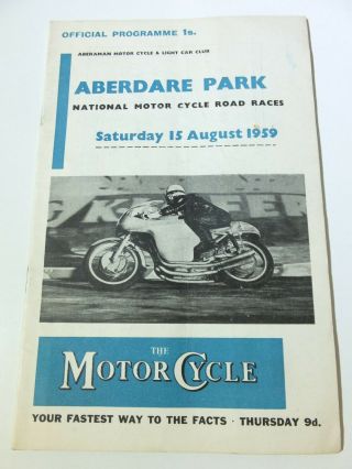 Aberdare Park Motor Cycle Road Races Programme August 15th 1959.  Rare
