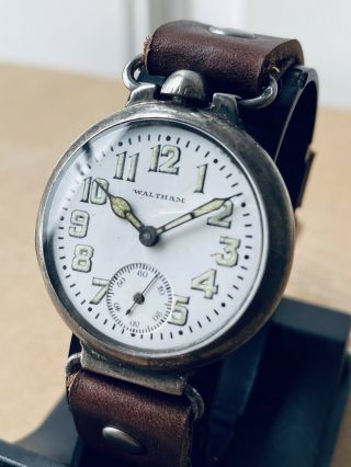 1917 Wwi Waltham D - D Khaki Trench Watch - Rare J.  Depollier Ster.  Silver Case