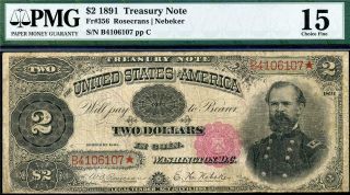 Hgr Saturday 1891 $2 Treasury Note Gen Mcpherson ( (rare Key Fr 356))  Pmg Fine - 15