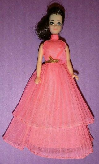 Vintage Topper Dawn Doll Maureen Model Agency 710 Neat Pleats Hot Pink Gown