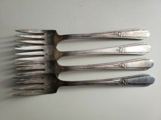 4 Antique Vintage Collectable Wm Rogers Silver Plated Forks 6.  25 " - A1