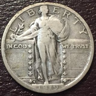 1919 - S Standing Liberty Quarter Details Rare Full Date