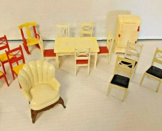 Renewal Vintage Dollhouse Furniture Kitchen Table Chairs Refrigerator