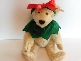 Charming Vtg Steiff " Noel " Christmas Teddy Bear Tag & Ear Button Growler Gift