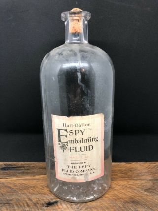 Rare Antique Espy Embalming Fluid Co.  Paper Label Poison Bottle Springfield,  Oh