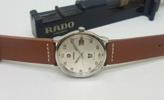 RARE LARGE 1970 ' S RADO GREEN HORSE SILVER DIAL DATE AUTOMATIC MAN ' S WATCH 2