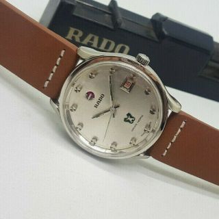 RARE LARGE 1970 ' S RADO GREEN HORSE SILVER DIAL DATE AUTOMATIC MAN ' S WATCH 4