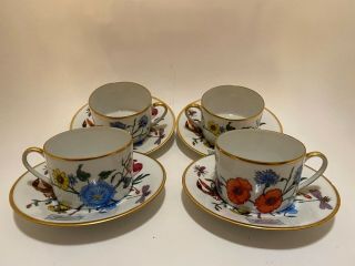 Rare Gucci Vintage Limoges Porcellana Floral Porcelain Cups & Saucers Set Of 4