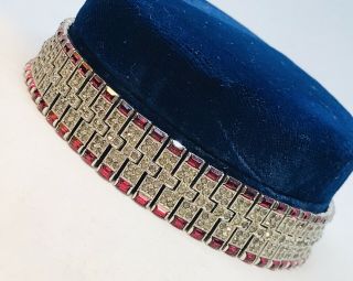 Rare Signed 1930s Trifari Ktf Art Deco Ruby Rhodium Pave Link Bracelet