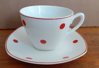 Rare Midwinter Fashion Shape Tea Cup & Saucer Red Domino Variant Polka Dot